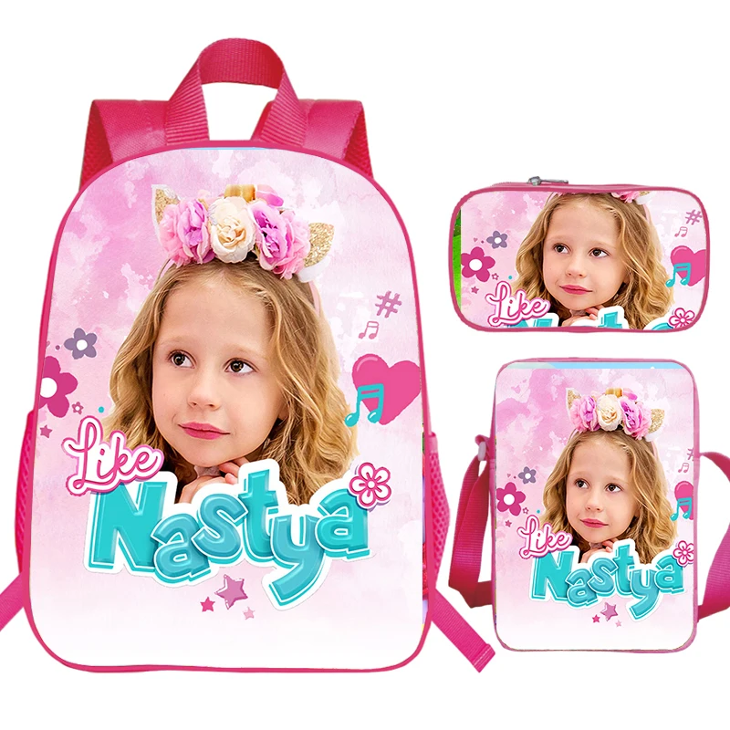 Kawaii Like Nastya Backpacks for School Boys Girls 3pcs Set Schoolbag Primary School Bookbag Children Backpack Travel Knapsack