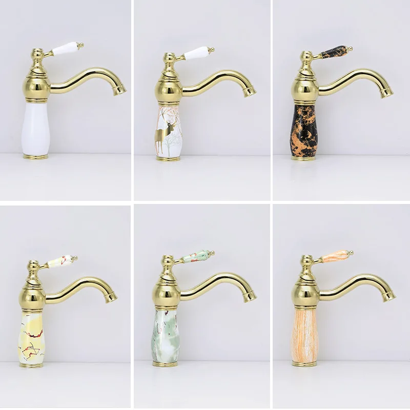 Golden faucet, personalized creativity, cold and warm, all-copper electroplated faucet, washbasin, wash basin, faucet