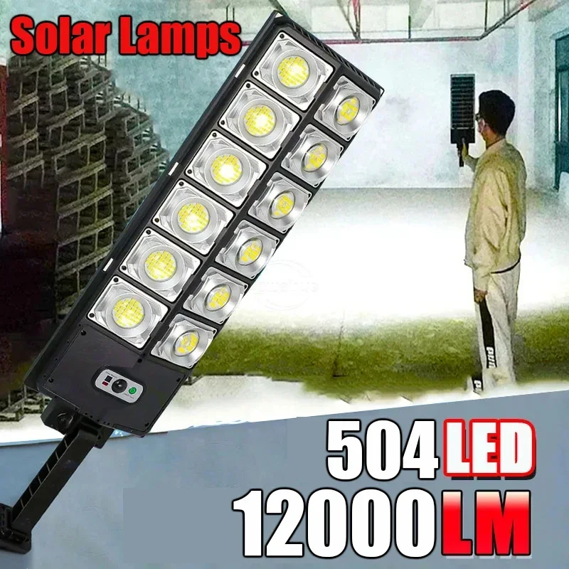 504LED 12000LM Motion Sensor LED Solar Lights Outdoor Brightest External Solar Lamp with Remote Control  Floodlight Street Light