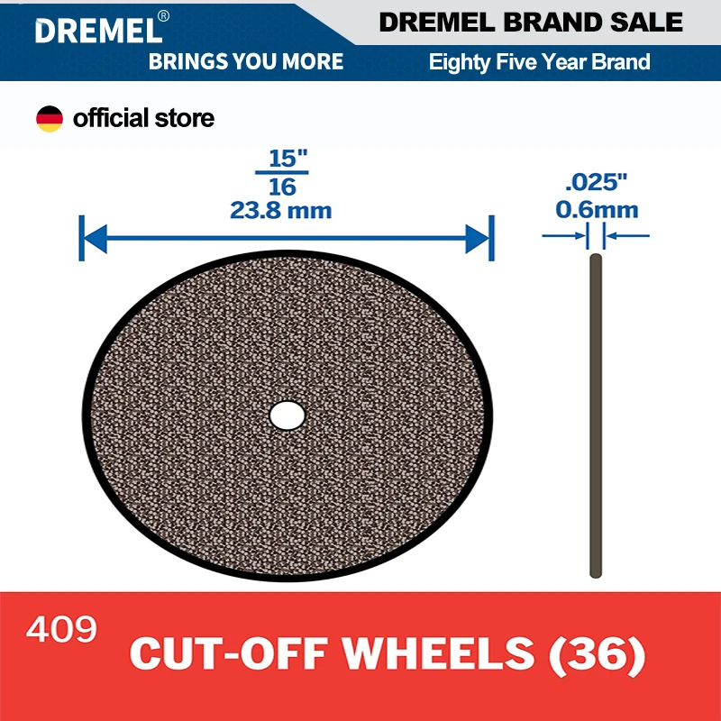 Dremel 409 Cut-Off Wheel 15/16Inch 23.8 Mm Diameter 0.25Inch 0.6Mm Disc Thickness Cutting Rotary Tool Accessory 36 Pieces