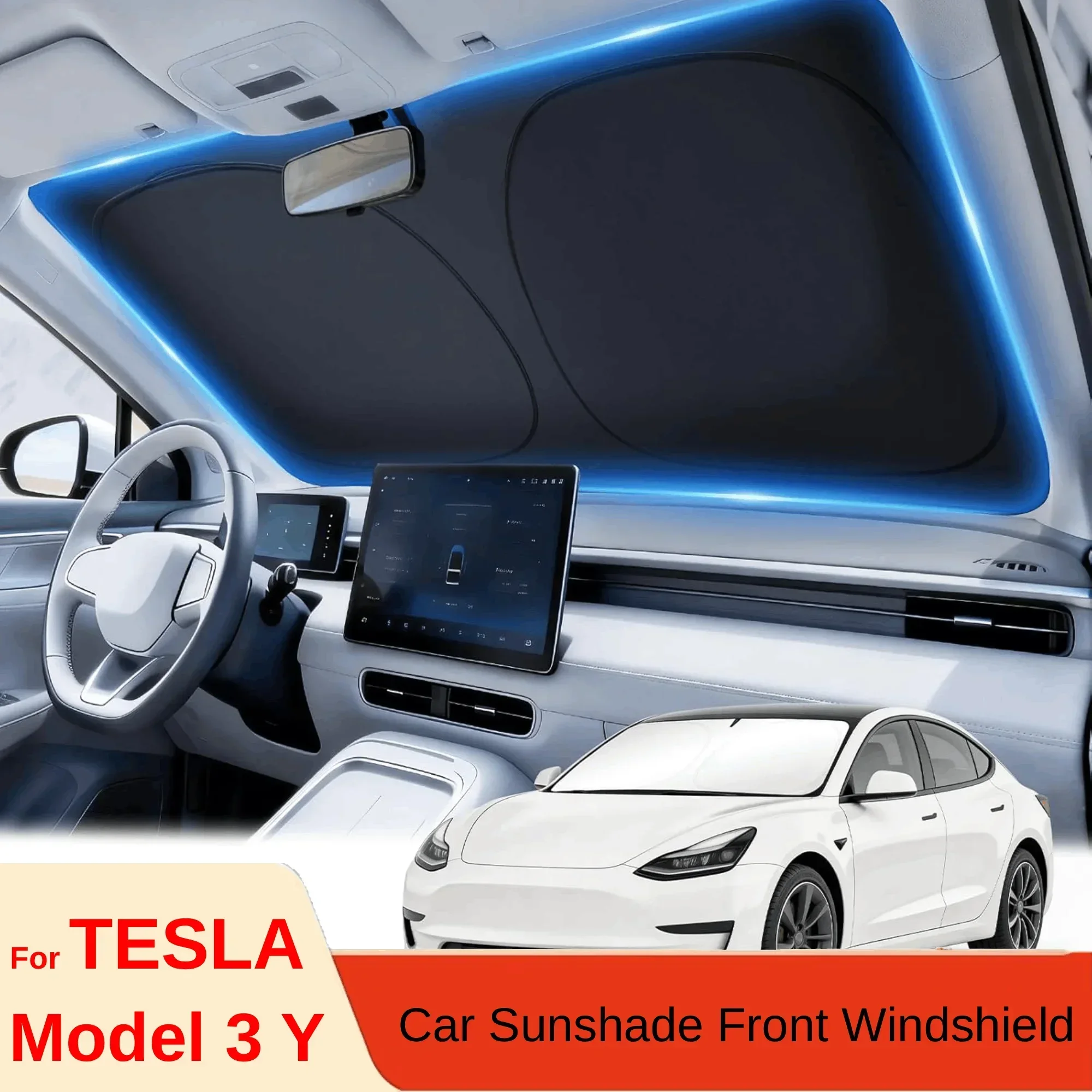 New High-Efficiency Folding Windshield Sunshade for Tesla Model Y 3 Heat Block Sun Protection Visor Accessories