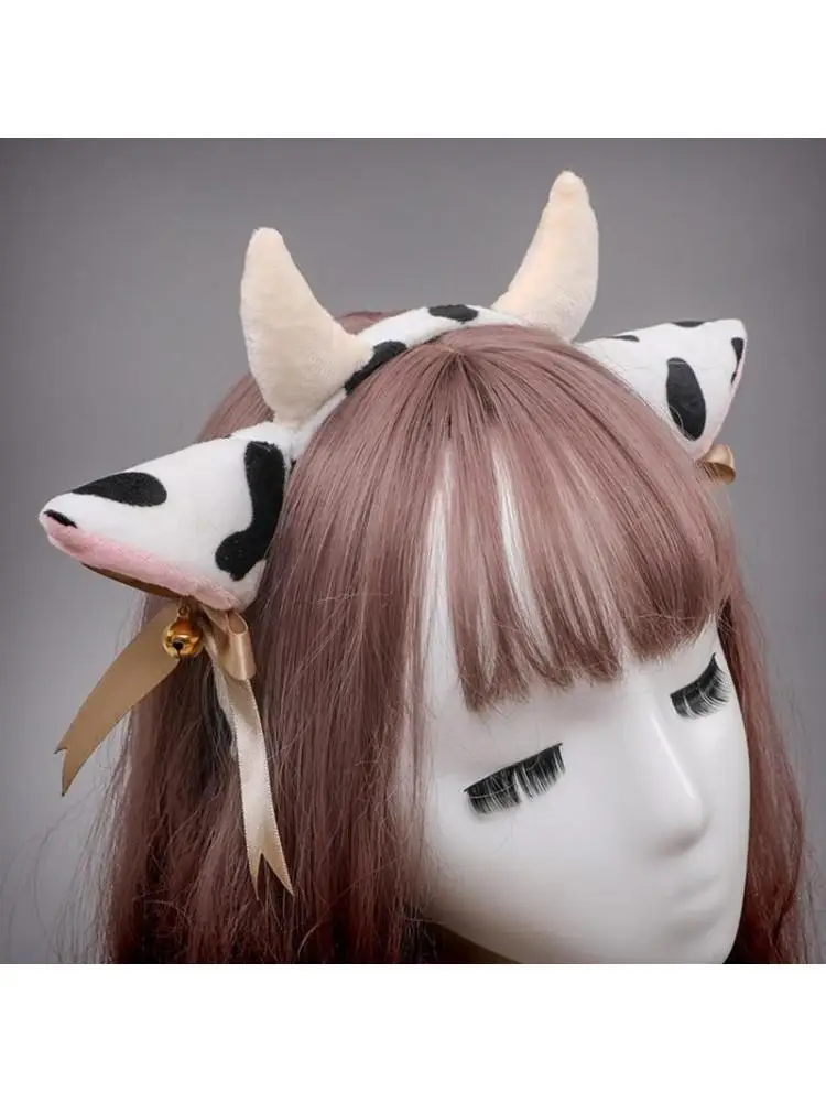 

652F коровьи уши, рога, повязка на голову с бантом, лента, колокольчики, головные уборы, эластичный обруч для волос для для для