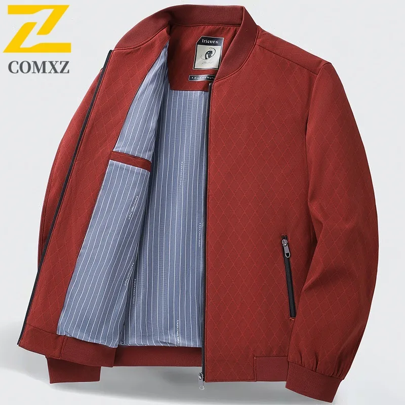 

COMXZ 2025 Мужская куртка среднего возраста, деловая повседневная куртка с воротником-стойкой, модная простая универсальная весенне-осенняя куртка для папы, верхняя одежда