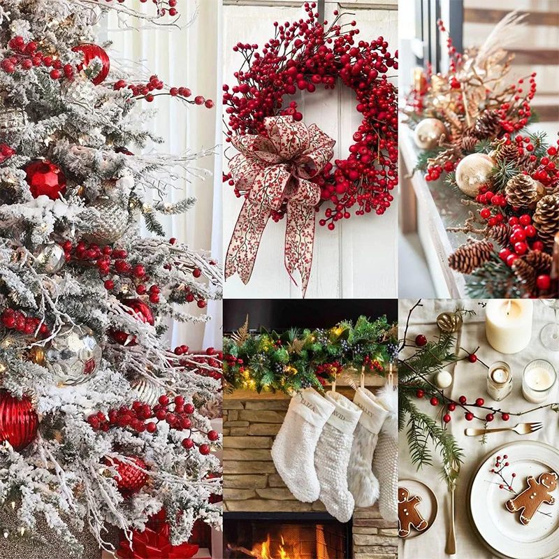 10 Stücke Weihnachtsdekoration Künstliche Rote Beeren Bouquet Weihnachtsbaum Ornament DIY Kranz Weihnachten Neujahr 2026 Geschenke Zubehör – Detail 8