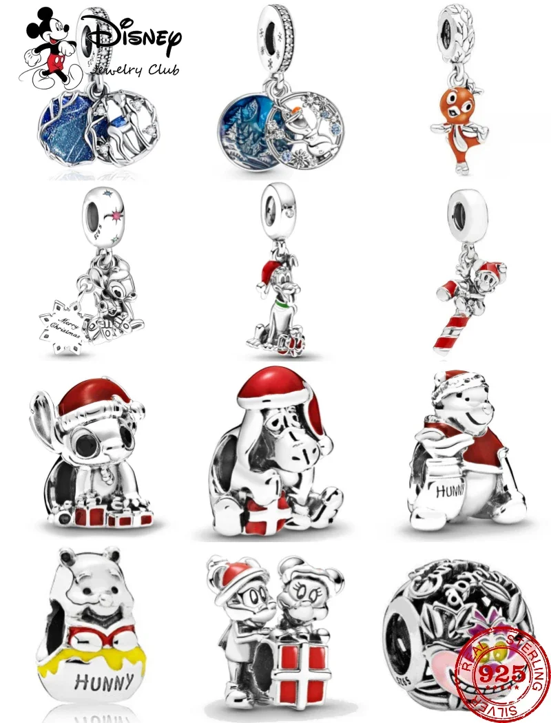 2025New MINISODisney Christmas Stitch Winnie Elk Olaf Charms Beads Fit Pandor 925 sterling silver Bracelet Necklace DIY Jewelry