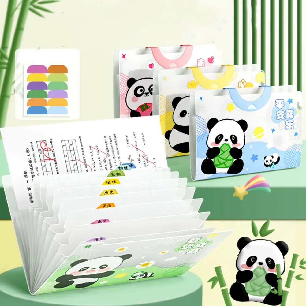 Cute Panda A4 File Bag File Folder Large Capacity 5/8/12 Layers Student Homework Orginizer with Index Stickers Chinese Style