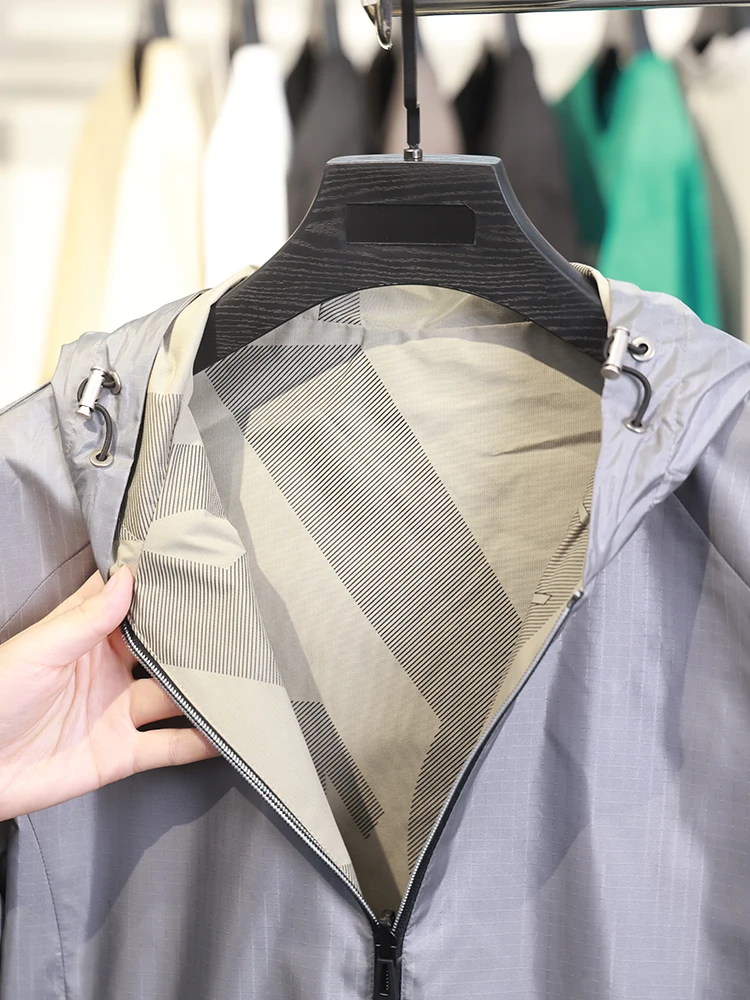 

Двусторонний дизайн с капюшоном, мужская повседневная куртка, сезон весна-осень, Busin Sle, подставка из полиэфирного волокна, подходит для куртки