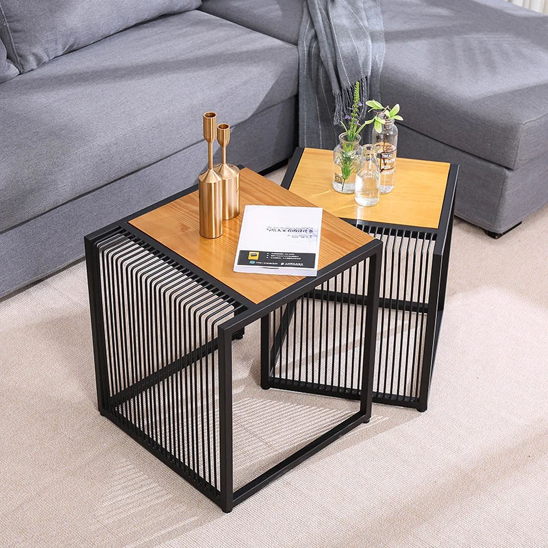 

Nordic Living Room Furniture Iron Small Tea Tables Sofa Side Table Solid Wood Coffee Table Bedroom Furniture Bedside Cabinet