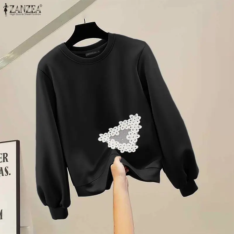 ZANZEA 2025 Fashion Pullovers Sweatshirts Women Floral Patchwork Casual Jumpers Autumn Long Sleeve Sweatshirt Winter Outerwears