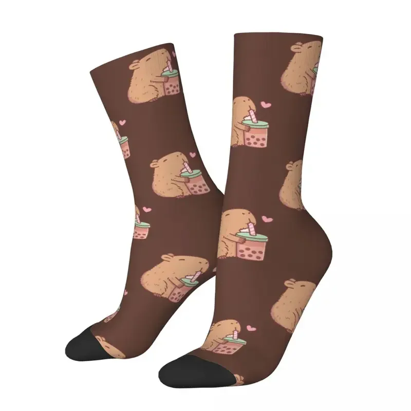 

Y2K Winter Warm Crazy Design Men'S Women'S Cute Capybara Loves Bubble Tea Cartoon Animals Breathable Middle Tube Socks