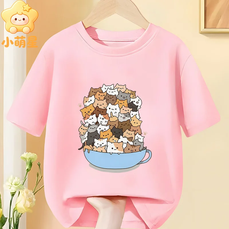 Lustiges T-Shirt mit Katzenmotiv für Kinder, Anti-Depressiva-Cartoon-Kätzchen-Grafik, reine Baumwolle, kurzärmelig, Unisex-Oberteil für Jungen und Mädchen – Detail 6