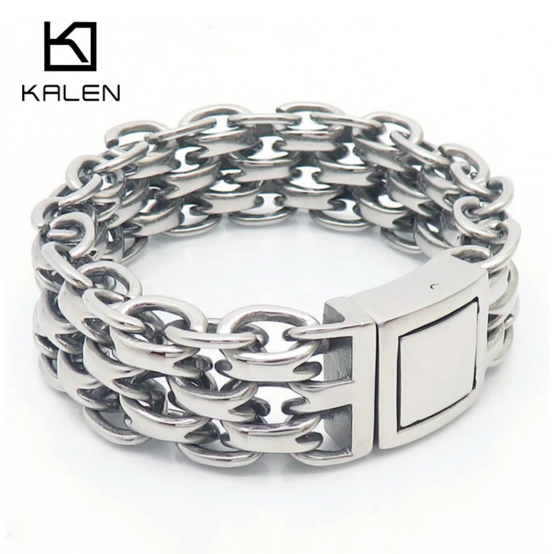 KALEN 20MM Width Stainless Steel O Chain Bracelets for Men, Silver Color Fashion Hip Hop Male Boy Wristband Jewelry