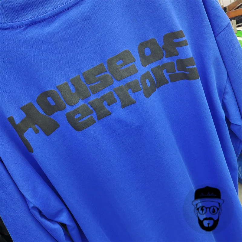 Blue pure cotton1:1 House of errors eye foam print loose casual men's and women's T-shirt