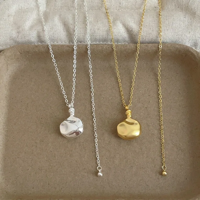 Personality Drape Metal Scent Bottle Pendant Necklaces For Women Real Gold Silver Plated Copper Adjustable O Chain Choker