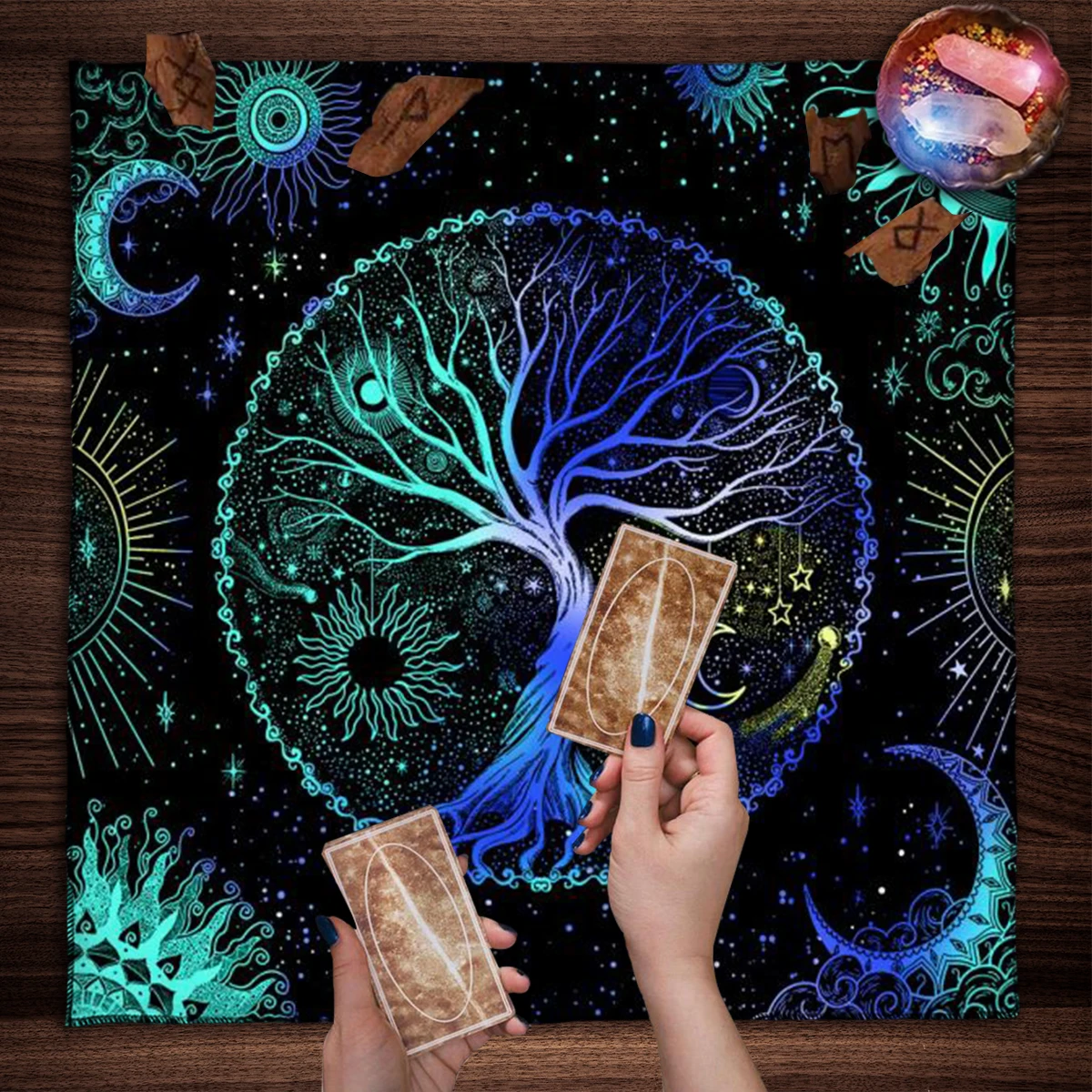 

Tree Of Life Tarots Tablecloth Altar Cloth Starry Sky Spread Tarot Reading Cloth Board Game Card Pad Home Decor