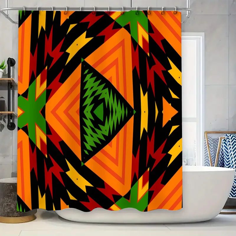 ستارة دش عصرية مقاومة للماء باللون الأسود الذهبي مع خطوط متموجة لتزيين الحمام مجموعة المنسوجات المنزلية