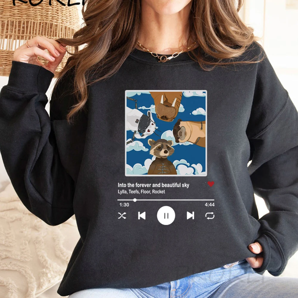 Lylla Rocket Floor Teefs Sweatshirt Into The Forever and Beautiful Sky Sweatshirt Hoodies GotG3 Rocket and Friends Pullover Tops