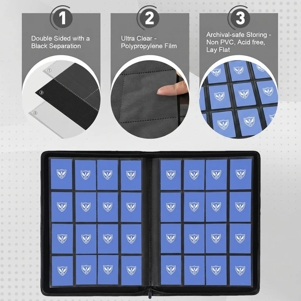 트레이딩 카드 바인더, 프리미엄 카드 바인더, 1024포켓 트레이딩 카드 바인더, 프리미엄 16포켓 카드 홀더 폴더, 사이드 로딩 카드 앨범 (유희왕!, 매직 더 개더링, 트레이딩 카드, 스포츠 카드용), TCG/MTG 호환, 카드 보관함