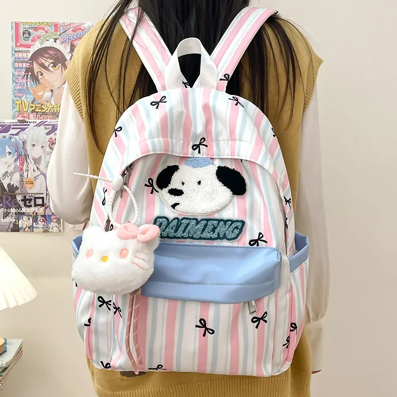 Рюкзак Hello Kitty's, новый клетчатый универсальный школьный рюкзак для мальчиков и девочек, легкие кавайные сумки для отдыха для женщин, аниме-фигурка