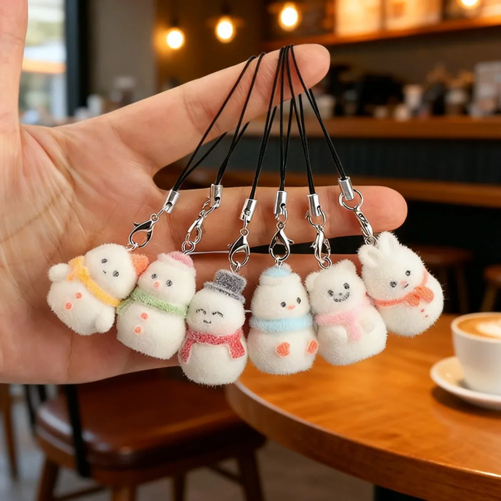 

Kawaii плюшевые милые ремни для телефона со снеговиком, флокированный снеговик, рождественский кулон, ремешок для телефона, подвесной шнур для ключей, очаровательные брелки, подарки для девочек