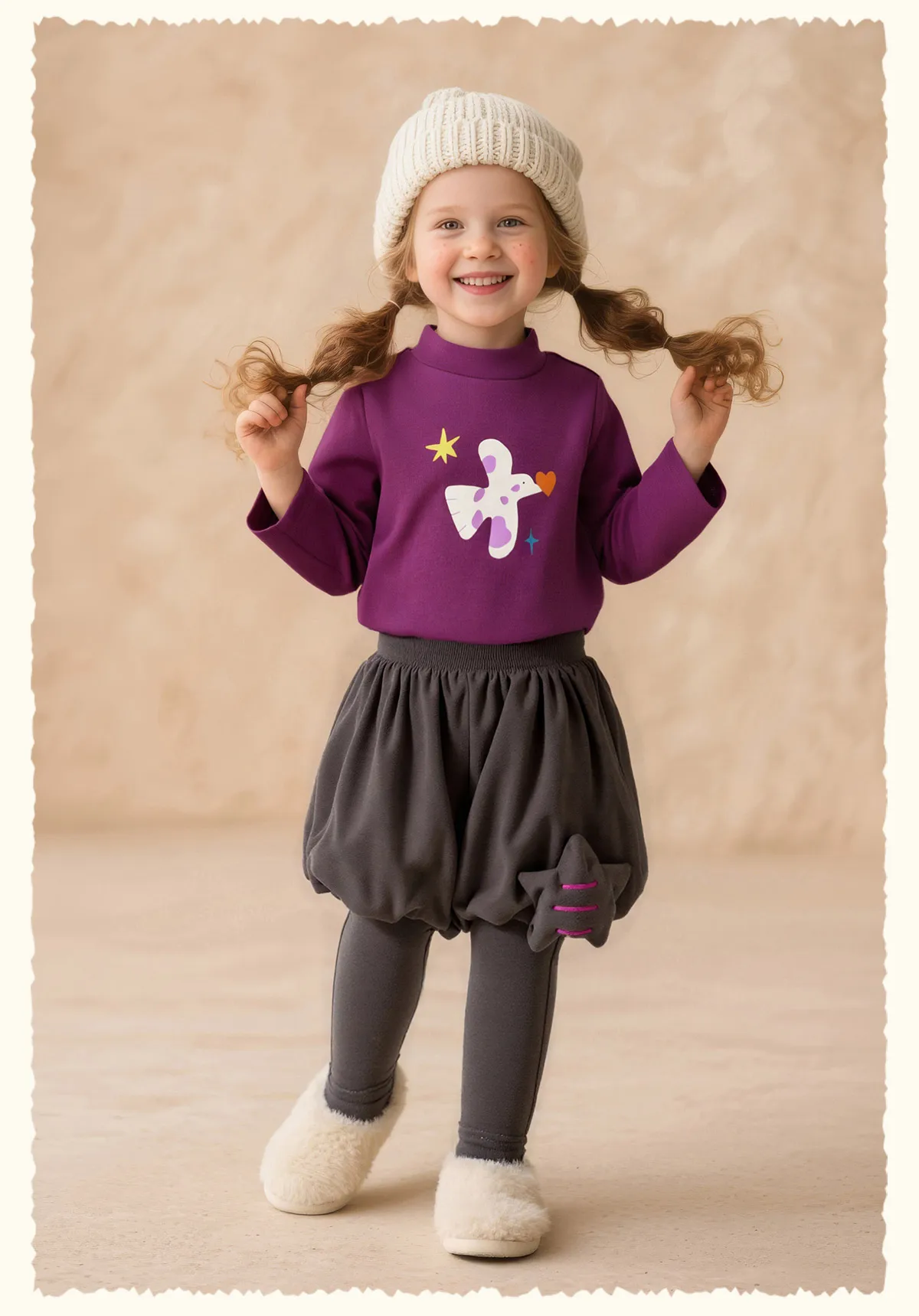 Amila Kids Winter 2026 Mädchenmode Rundhals-Unterhemd Rosa Beige Schwarz Rosenrot Einfaches und Verspieltes Muster – Detail 18