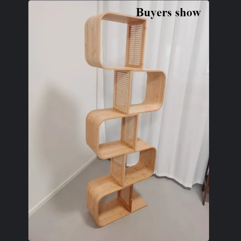 Creative Bamboo Bookshelf Multi-Layer Floor-Standing Storage Rack Wicker Bookcase Spacious Book Organizer for Living Room Home D