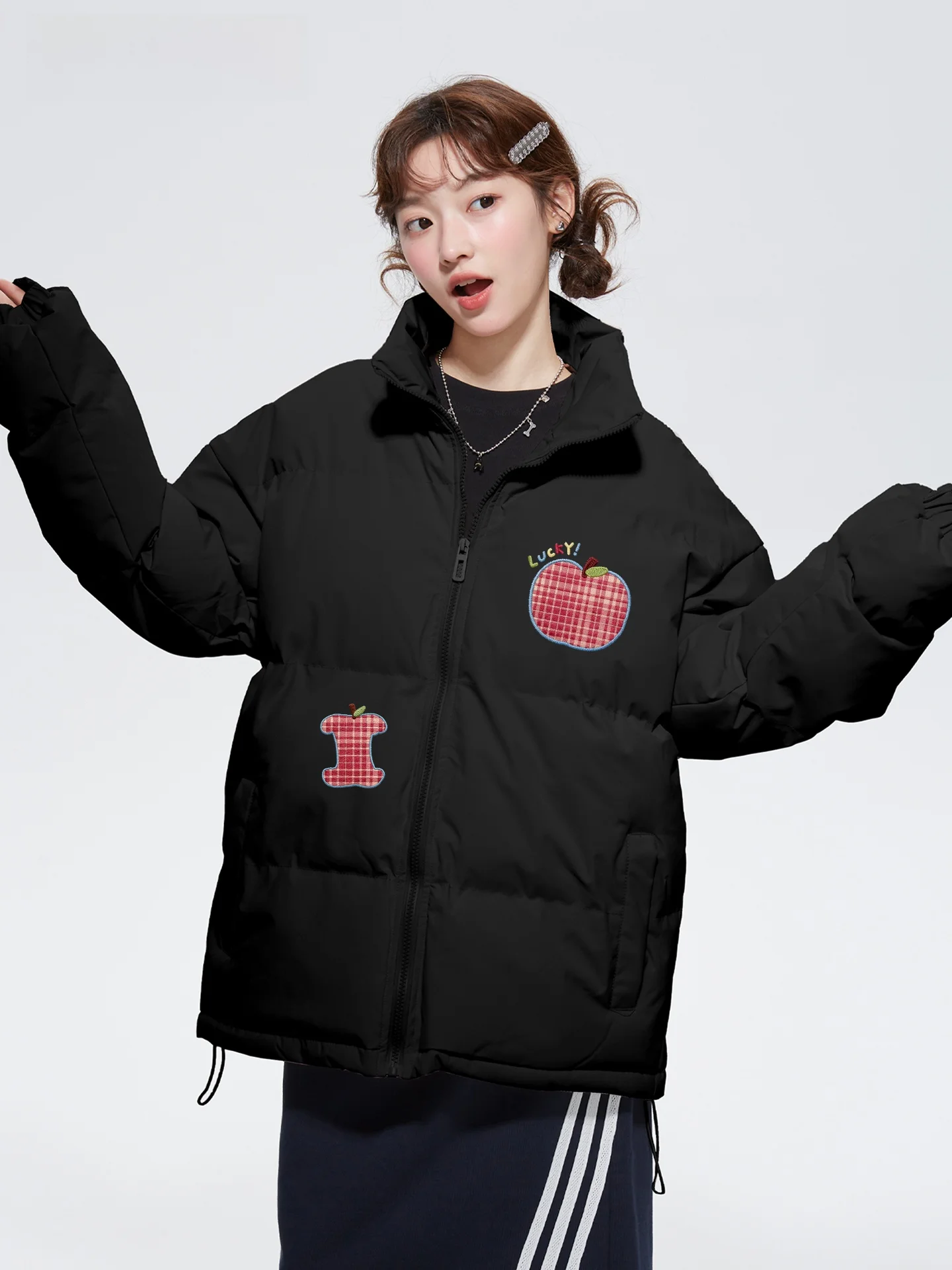 

Куртка женская Menghao Store в корейском стиле, в клетку, с принтом, теплая, с воротником-стойкой, на молнии, из хлопка, зимняя, модная, в университетском стиле