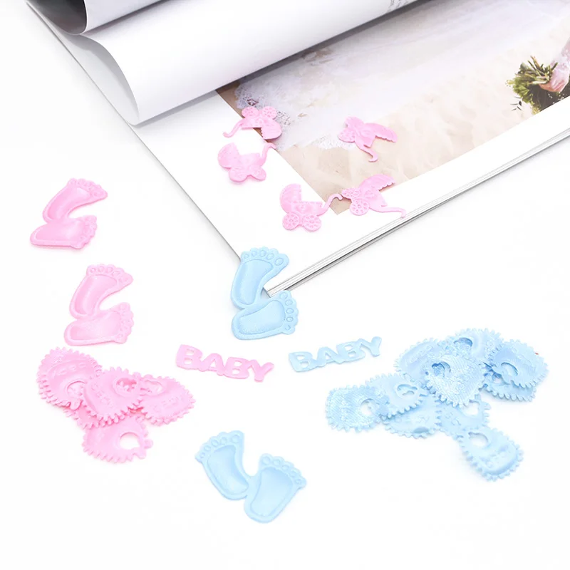 100pcs/lot Baby Shower Decoration Mini Pacifiers Baby Footprint Shape Confetti Blue Pink Sprinkles Boy Girl Baby Shower Decor