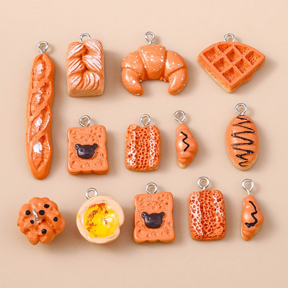 Leslie 10 Stück süße Waffel-Croissant-Ei-Törtchen-Baguette-Brot-Charms-Anhänger für Ohrringe, Armbänder, Halsketten, Schmuckherstellung, DIY – Detail 1