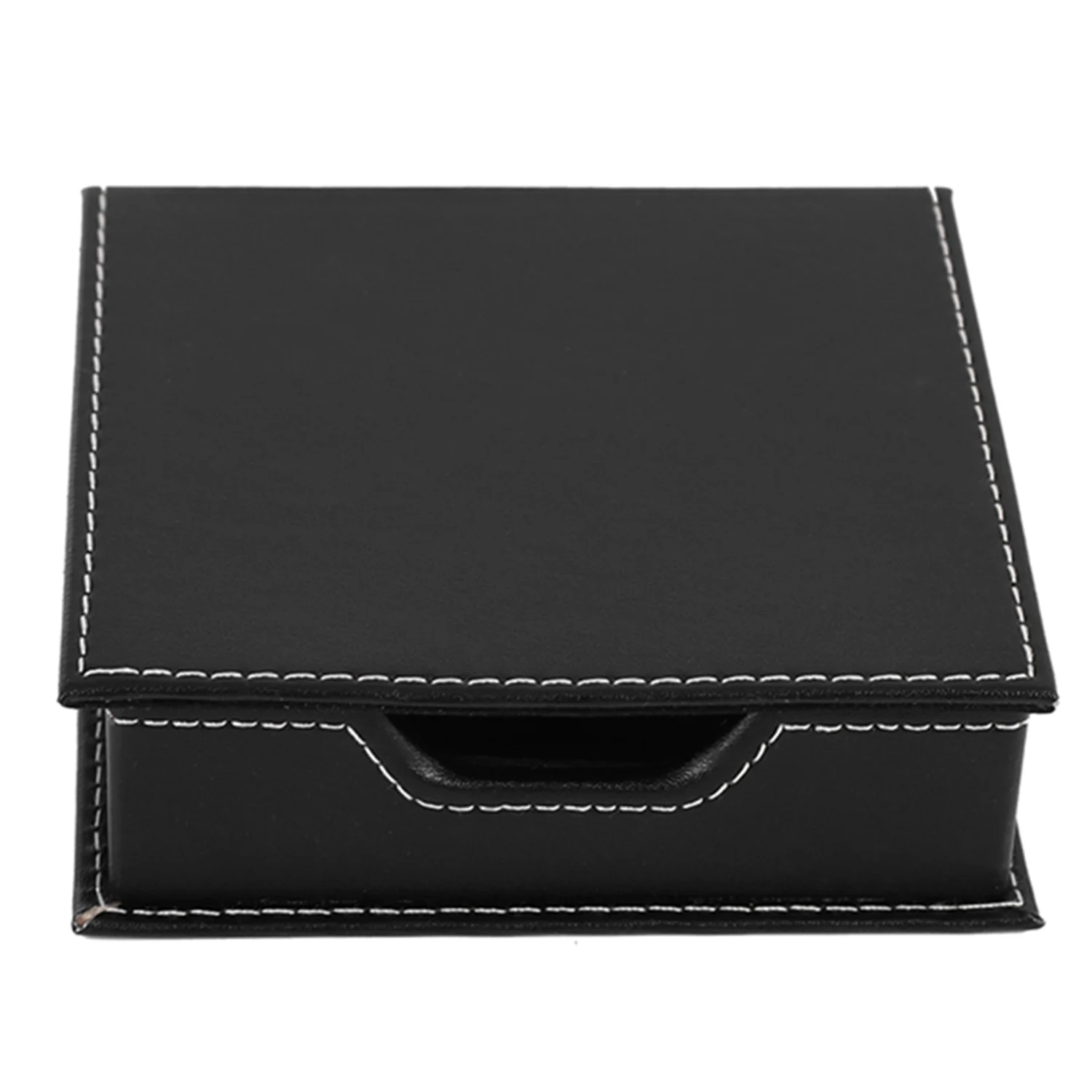 Black Leather Sticky Note Storage Box, Memo Box, Acessórios de Mesa, Organizador do escritório, Titular do cartão, Material Escolar