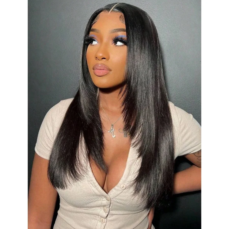 

200% 40 Inch 13x4 Lace Frontal Wig Human Hair Straight Natural Black Color Transparent Lace Pre Plucked With Baby Hair For Women