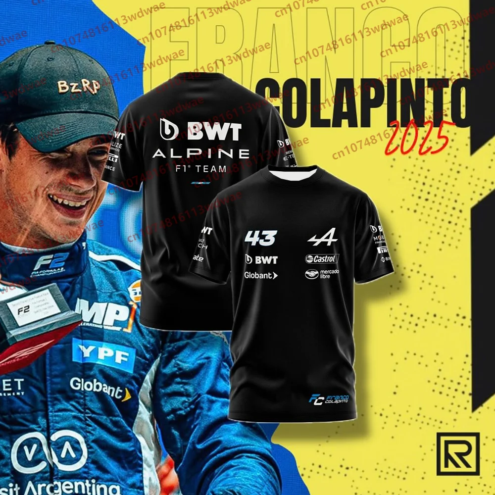 Camiseta da equipe de Fórmula 1. ALPINE.BWT Fórmula 1 Racing Suit Argentina Racer COLAPINTO 43 Camiseta masculina feminina unissex de manga curta para fãs