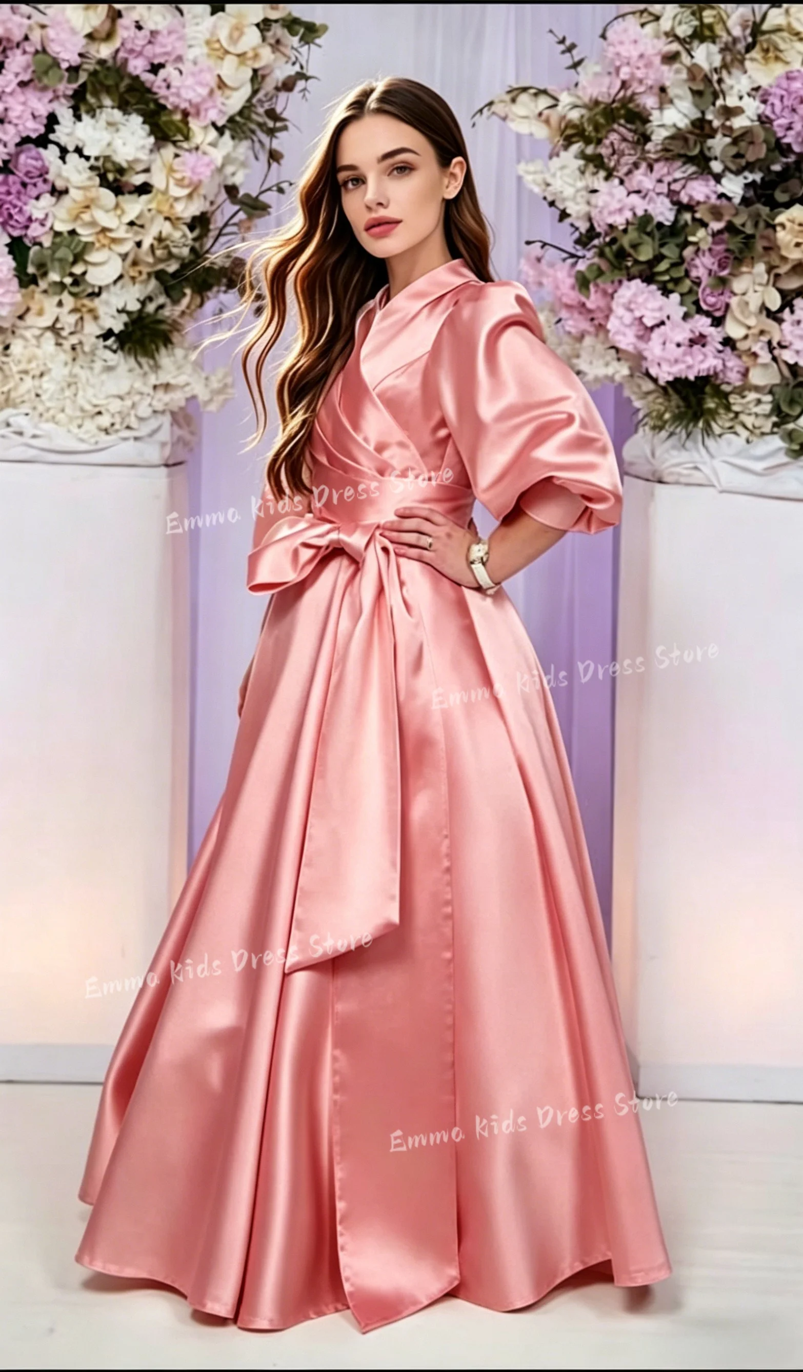 

Custom Vintage Girl's First Communion Dress Peter Pan Collar High-WaistWedding Princess Flower Girl Dress with Sleeves Party Dr