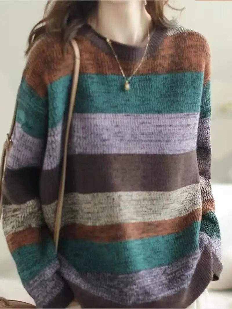 

Свободный женский свитер большого размера с высоким воротником Long Sve, универсальный осенне-зимний корейский вязаный топ для женщин