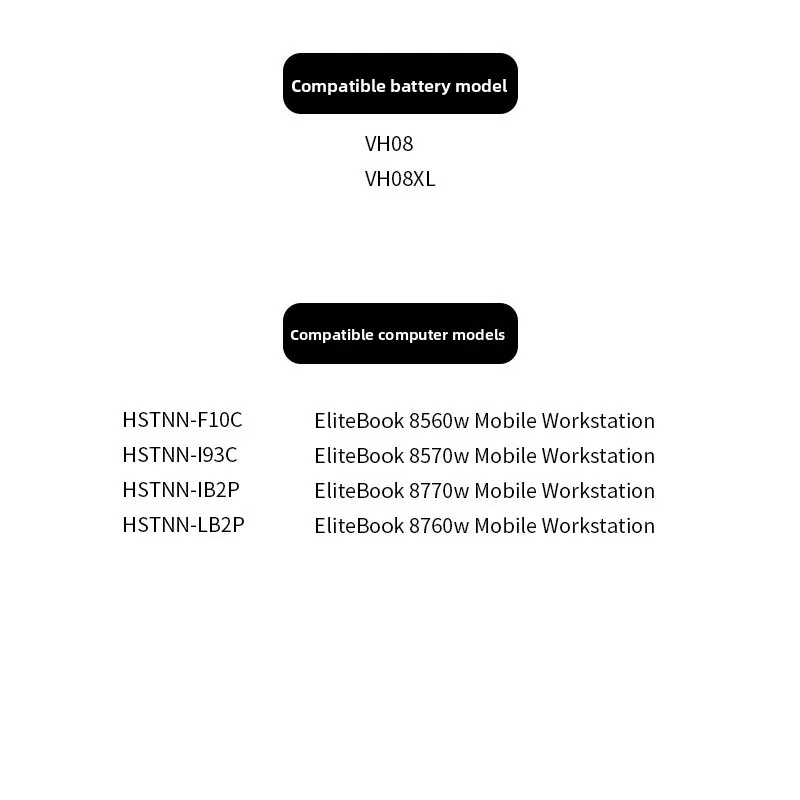 New 14.8V 4400mAh VH08 Laptop Battery for HP EliteBook 8560w 8570w 8760w 8770w VH08XL HSTNN-LB2Q