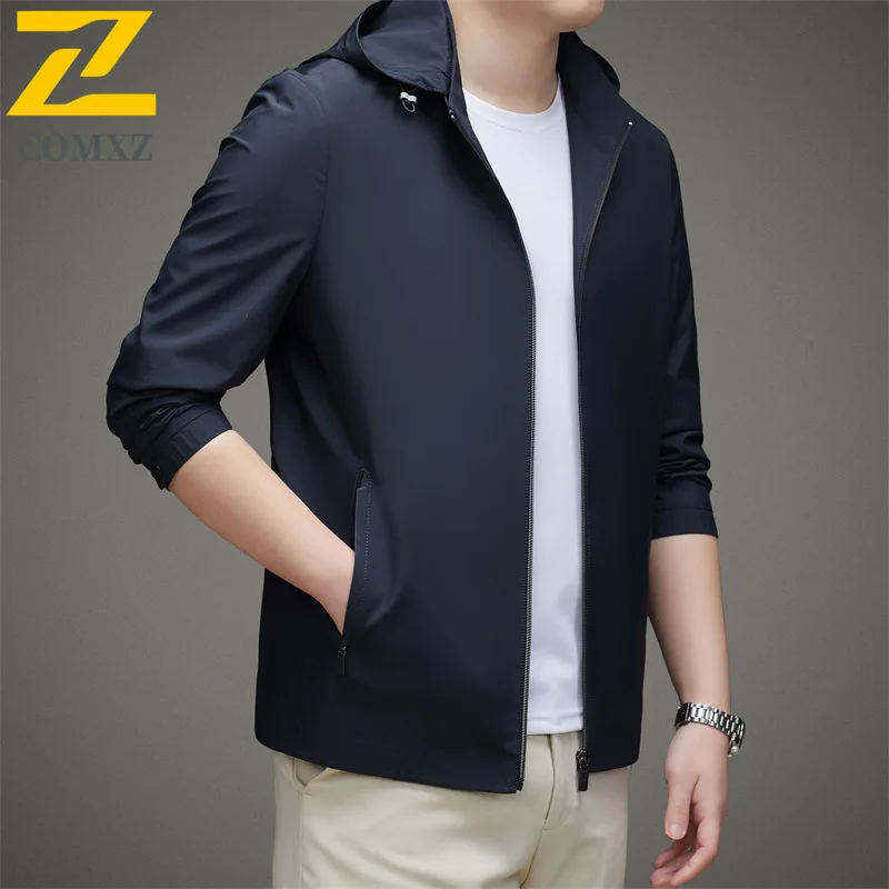 Business Man Jacket Fashion Classic Hooded Tooling Coat Premium Comfort Detachable Hood Lightweight Spring Autumn Mens Clothing