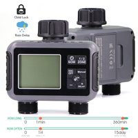 Garden 2-Way Programmable Timer 2-Zone Automatic Irrigation Controller 1H-15Day Watering Frequency 1-360Min How Long Rain Delay