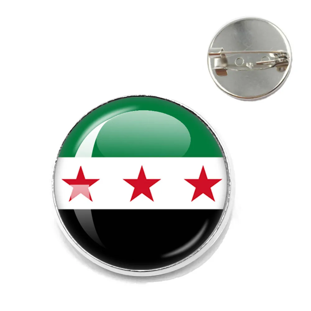 Syria National Flag Brooch Glass Cabochon Handmade Pin Brooches Jewelry Accessory Brooch Fashion Lapel Pins For Friend Gift ﻿