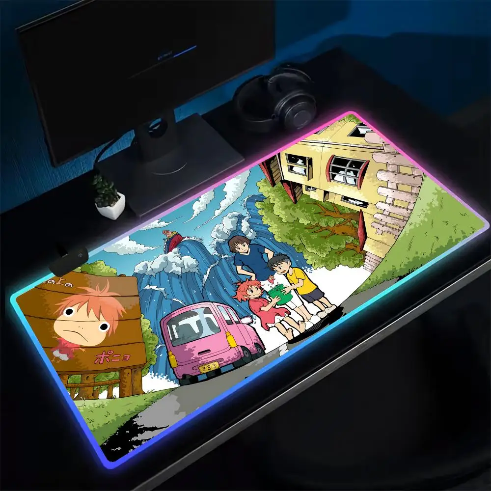 

Коврик для мыши Hoyo Ponyo, игровой коврик для мыши в стиле аниме, светодиодные настольные коврики с подсветкой, резиновые настольные коврики XXL RGB