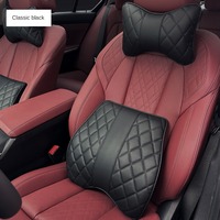 2pcs Car Lumbar Pillow Neck Set Memory Cotton Leather Auto Neck Protector Waist Back Cushion Universal Seat Headrest Pillow Red