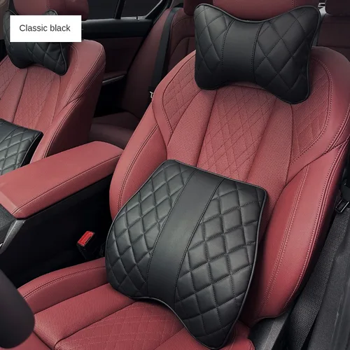 Imagen 1 del producto Juego de almohada Lumbar para coche, 2 uds., memoria de algodón, cuero, Protector de cuello automático, cojín trasero de cintura, almohada Universal para reposacabezas de asiento, color rojo
