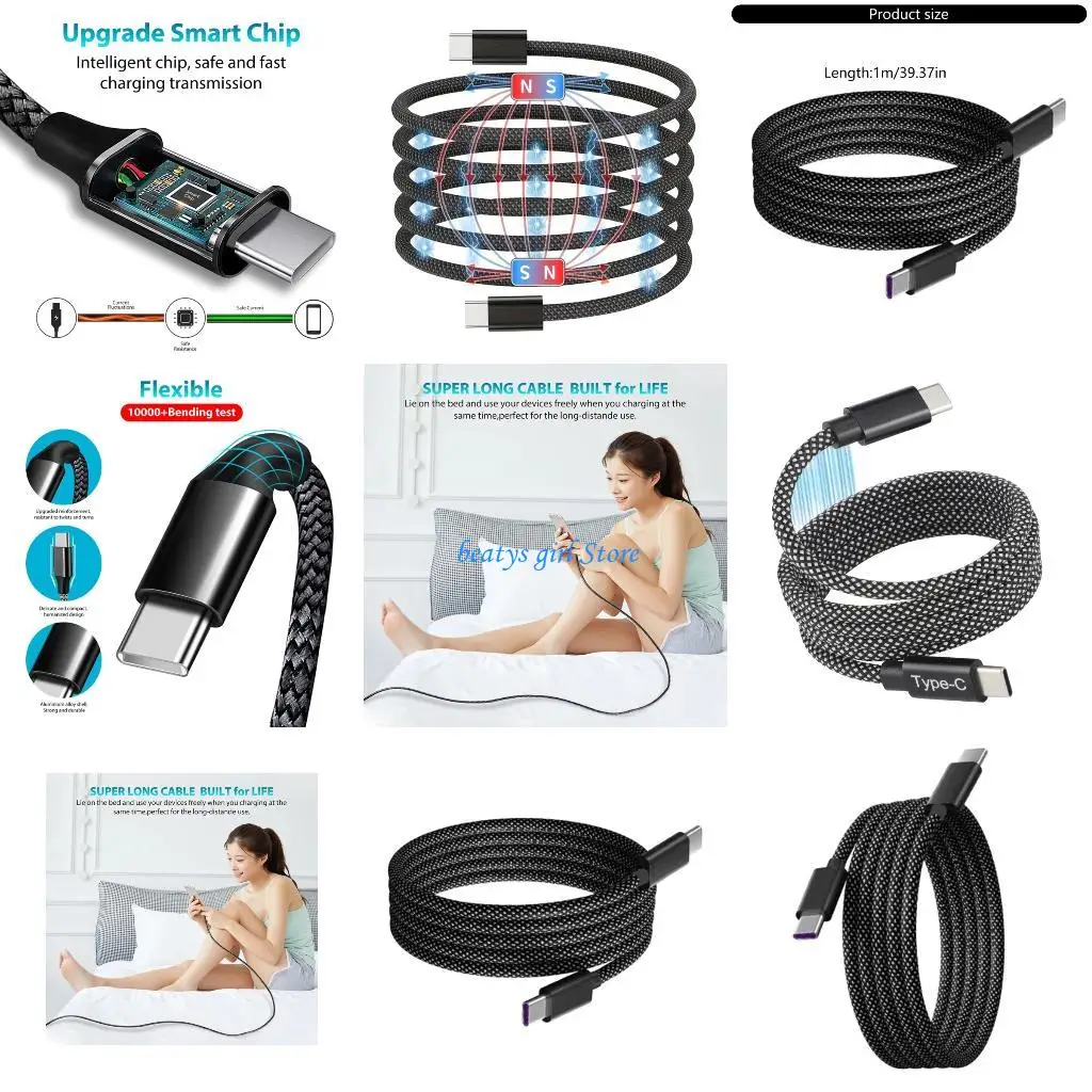 

C7AB PD60W Fast Charging USB C Cable Nylon Braided 1M Durability Type C to Type C Cord for Smartphones Tablets Laptops