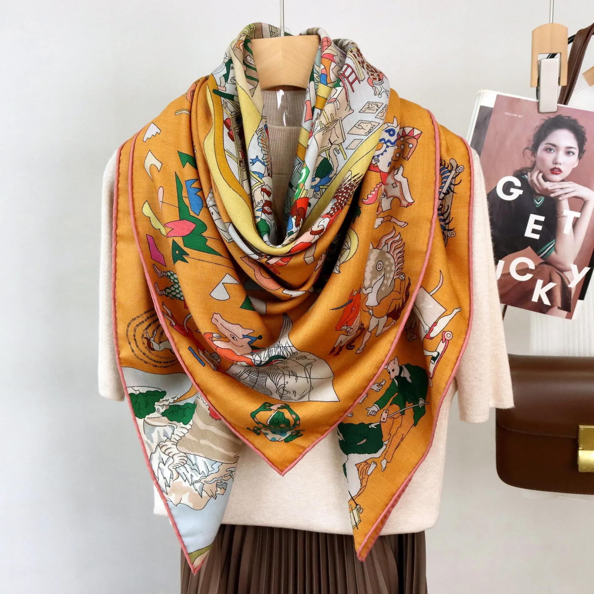 デザイナースカーフ 高級ショール 冬用ロールエッジ スクエア - Pashmina Wrap Large のレビューと価格