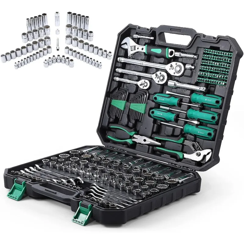 

213 Piece Mechanic Tool Set and Socket Wrench Set, SAE and Metric Household Hand Tool Kit, Cr-V Constructed