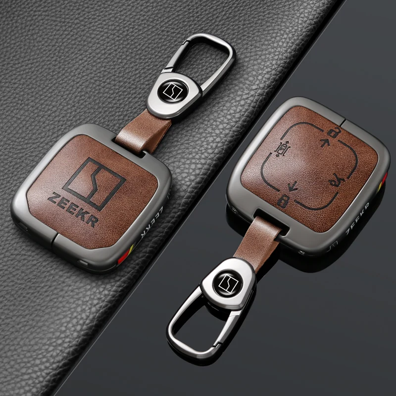Autozubehör Zinklegierung Leder Schlüsselhülle Halter Kette für ZEEKR Zeekr 7X 2024 2025 Smart Remote Schlüsselschutzhülle – Detail 4