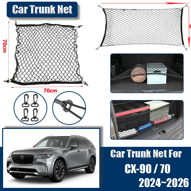 

For Mazda CX-90 KK CX70 KJ 2024 2025 2026 Accessories Car Rear Trunk Nets Organizer Nylon String Luggage Nets Trunk Storage Bag