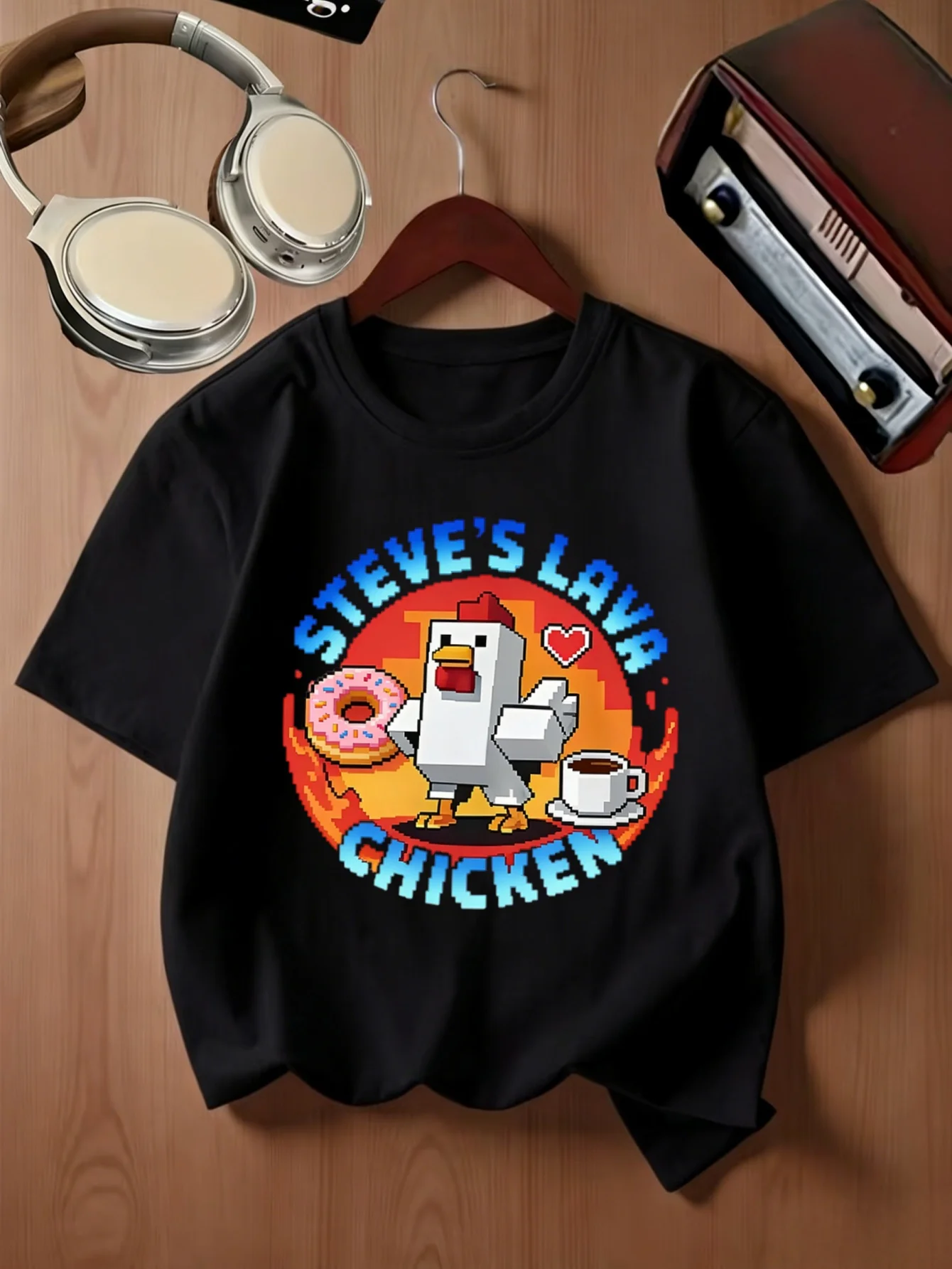 Steves Lava Chicken Pixel Game Cartoon Graphic Kids T Shirt Boys Girls Family Matching Summer Crew Neck Short Sleeve Casual Tee