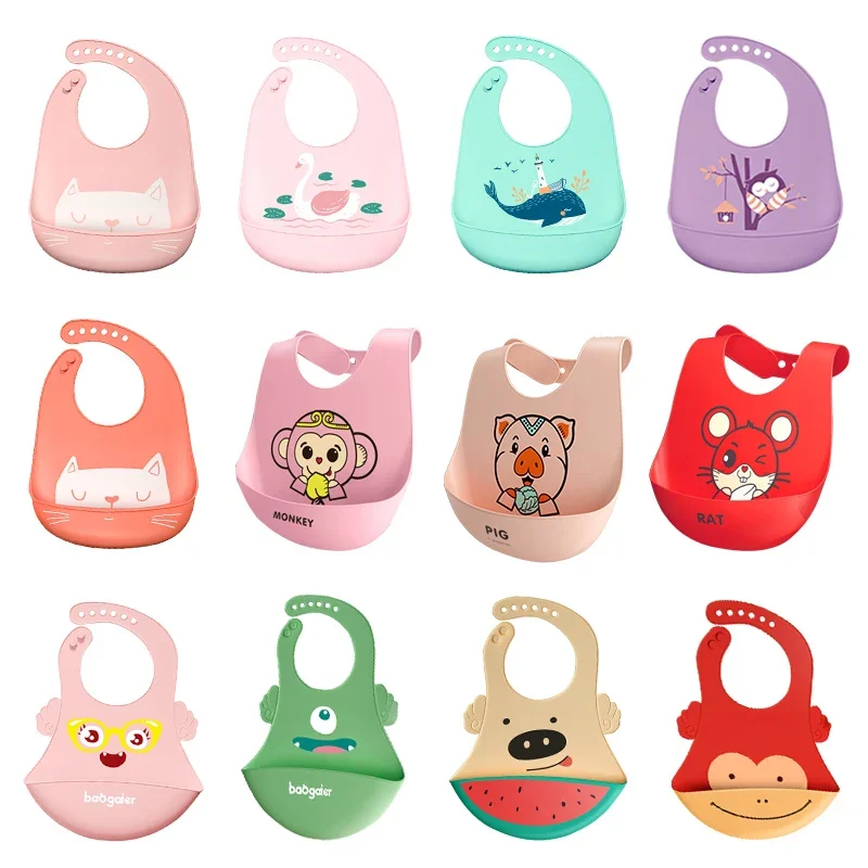 

Baby Waterproof Silicone Feeding Saliva Towel Newborn Cartoon Aprons Baby Bibs Adjustable Different Styles of Products