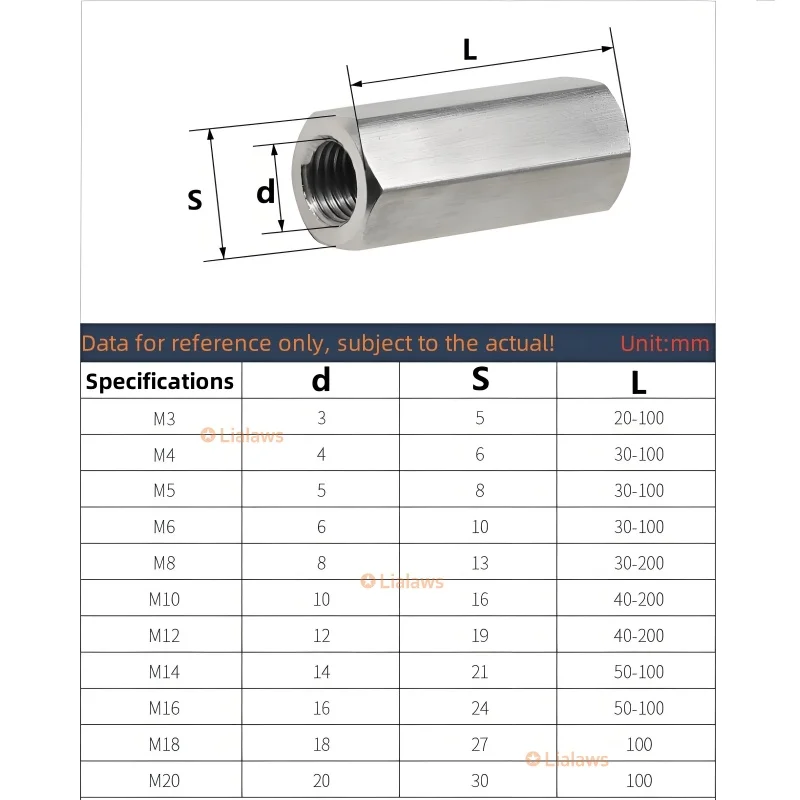M3~M12 304 Stainless Steel Left And Right Thread Hexagon Lengthened Rod Connector Joint Sleeve Tubular Coupling Nut Screw Rod