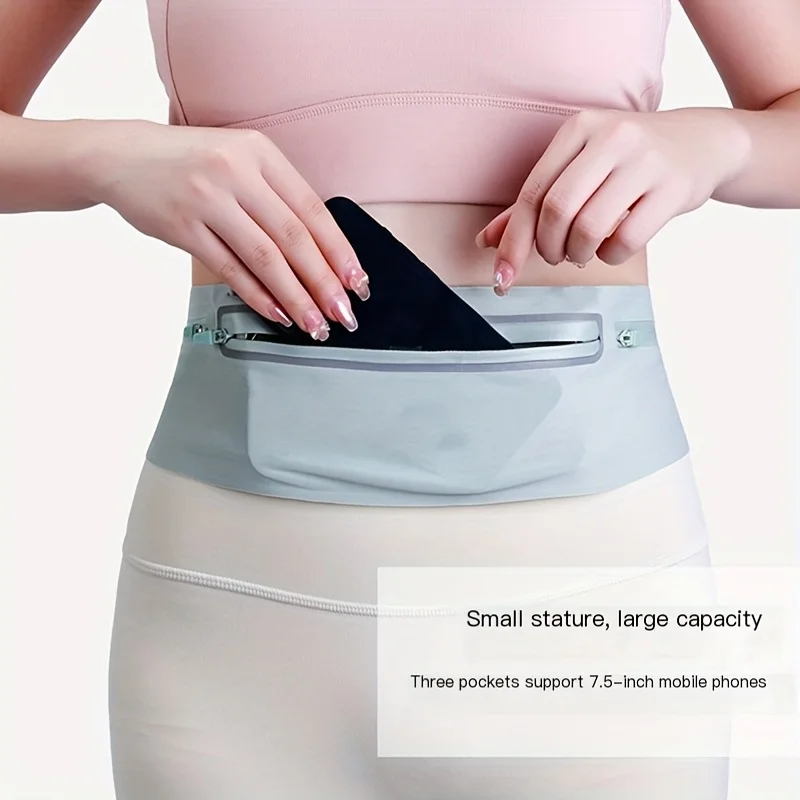 슬림 웨이스트 백, 3개의 포켓, 7.5인치 휴대폰 수납 가능. 달리기, 자전거 타기, 여행에 적합합니다. 유니섹스 & 내구성.